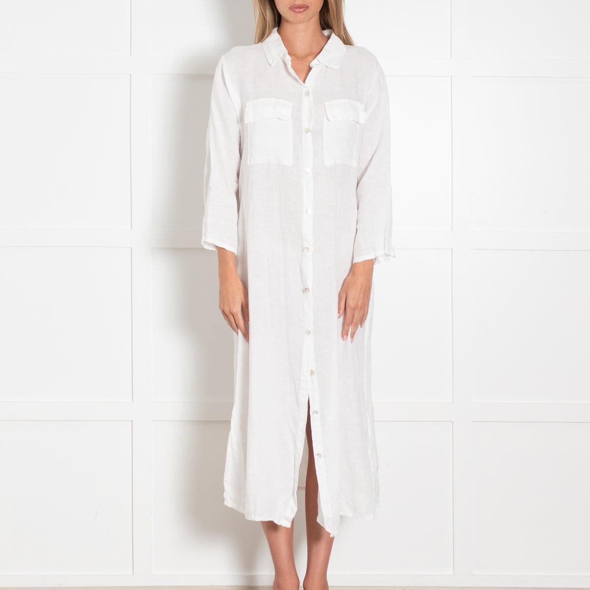 Cecile Wang White Linen Shirt Dress