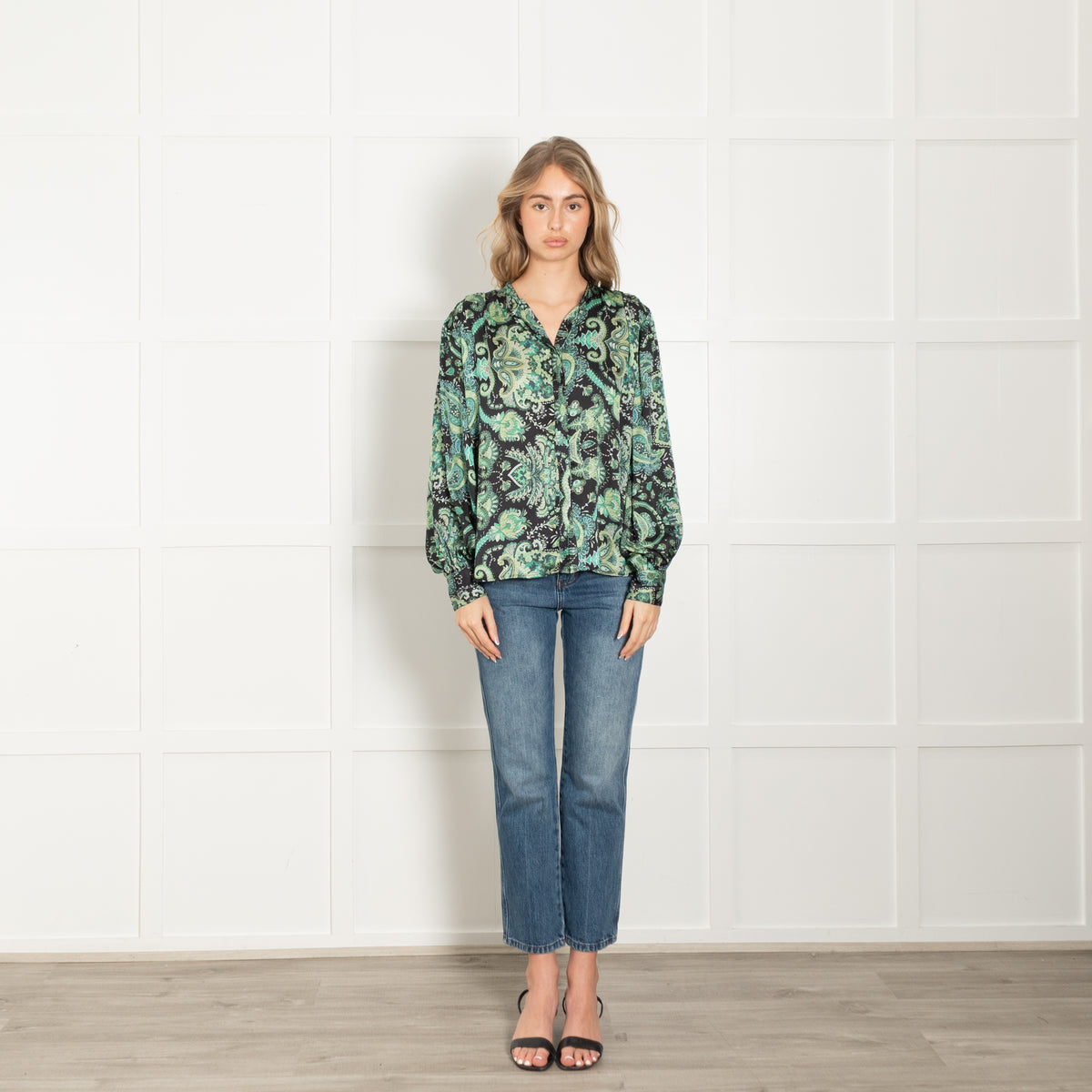 Karmamia Black Green Floral Paisley Blouse