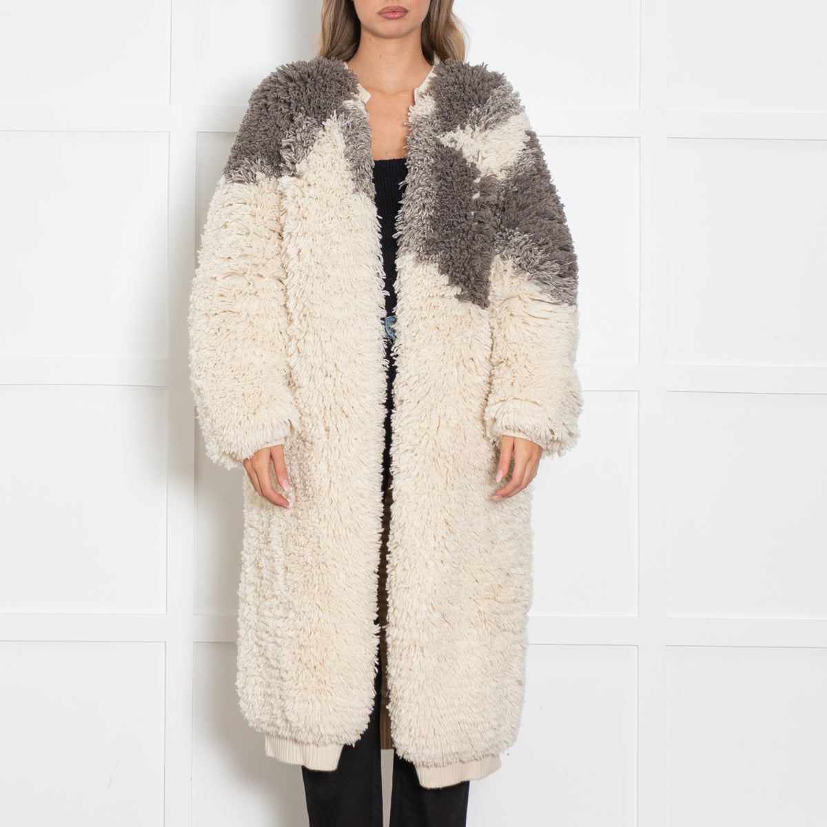 Raey Cream Hairy Tonal Chunky Recycled Cashmere Long Cardigan