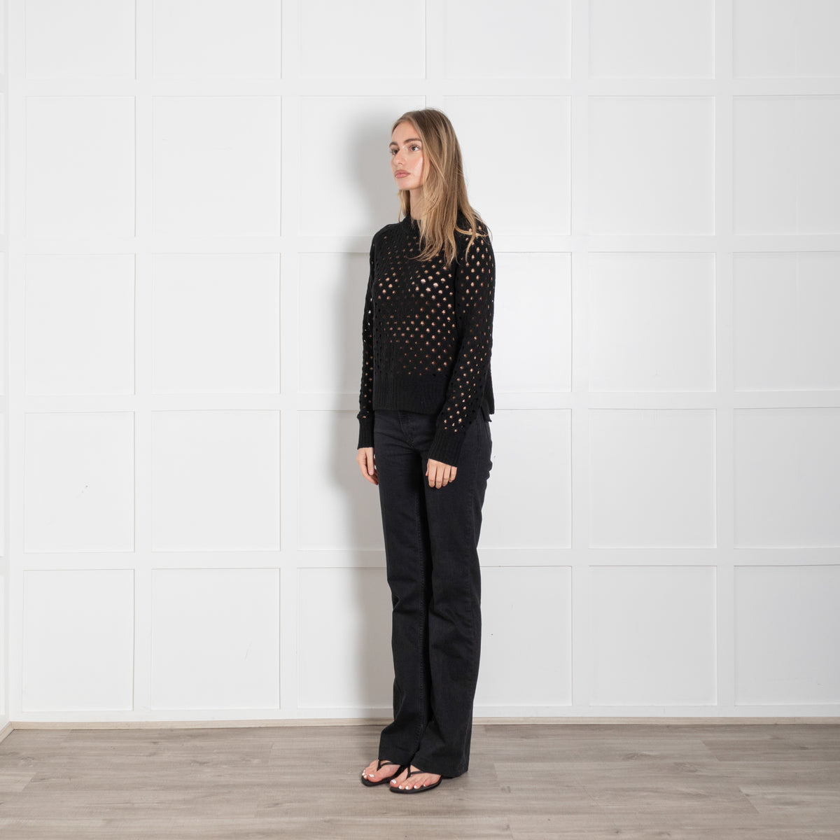 Zadig & Voltaire Black Open Knit Cashmere Knit Sweater