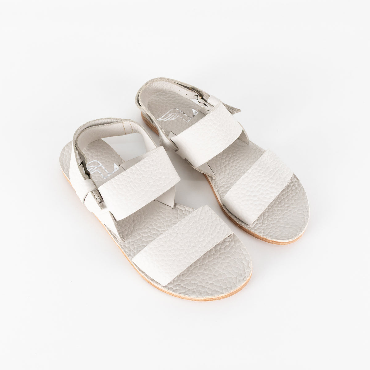 Ancient Greek White Textured Leather Sandals With Buckle