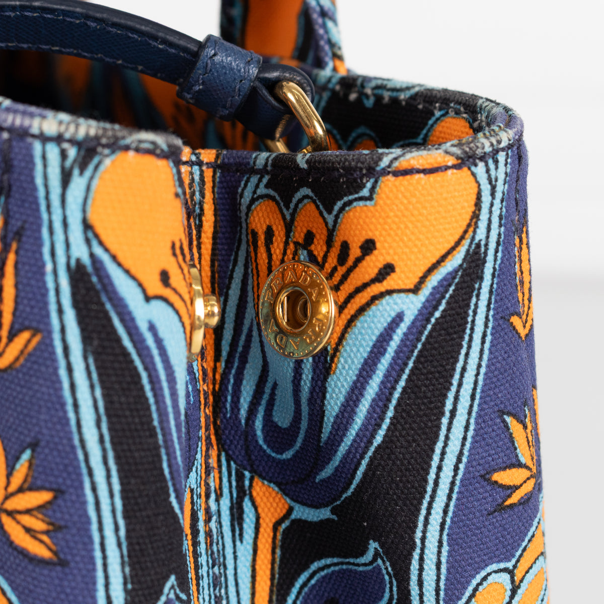 Prada Blue Orange Canvas Canapa Tulipano Handbag