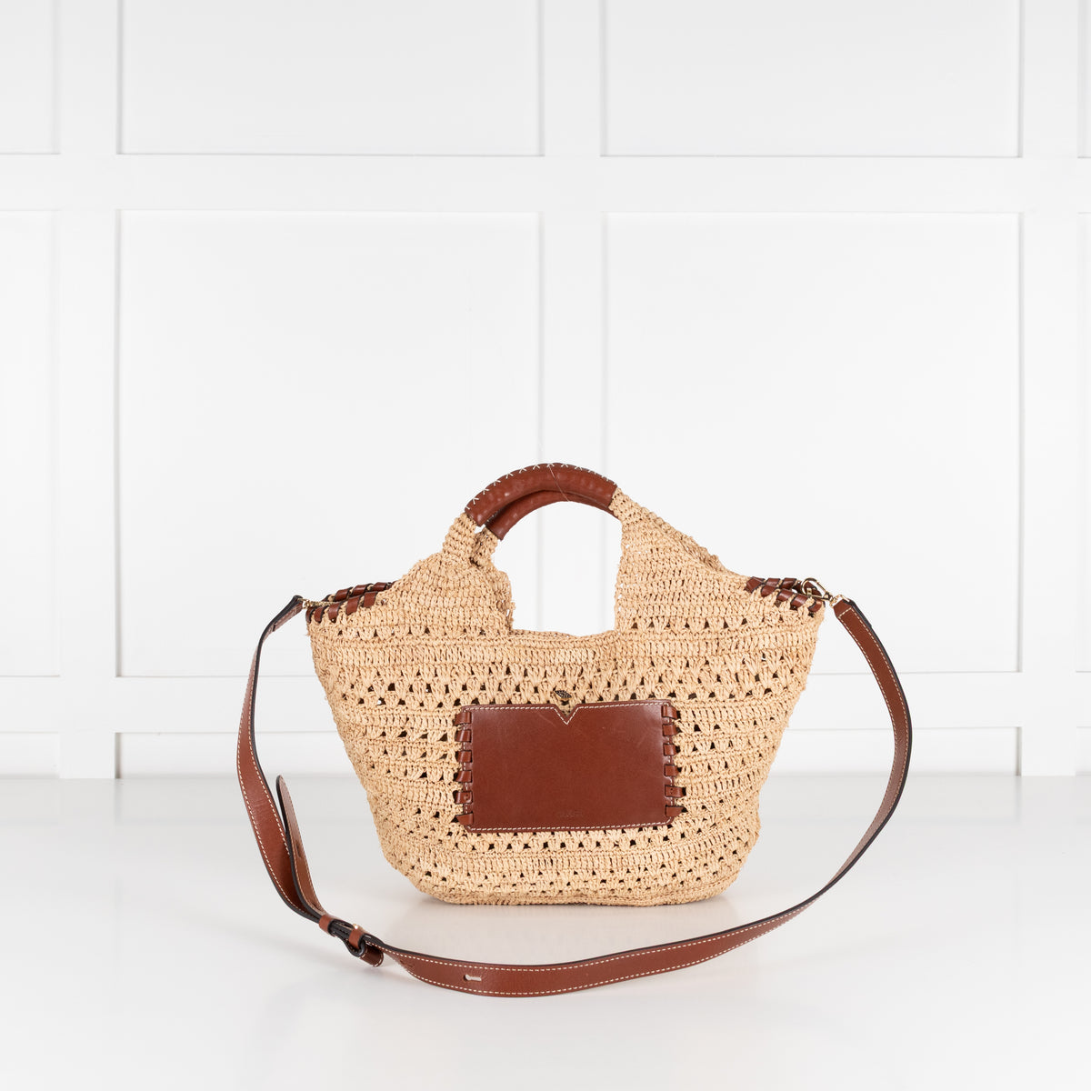 Ba&Sh Brown Ara Raffia Leather Hand Bag