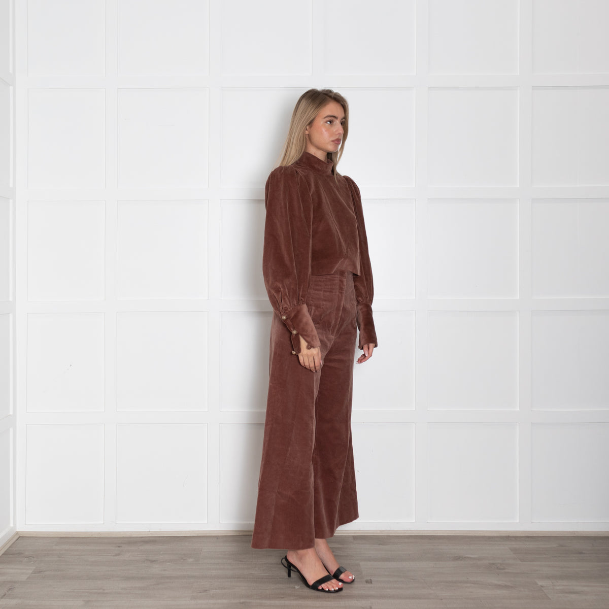 Anna Mason Brown Courdroy Top With Puffed Sleeves