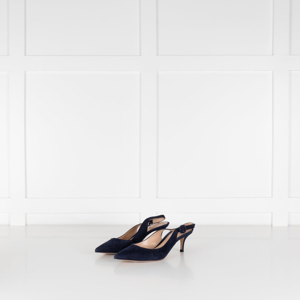 Gianvito Rossi Navy Blue Suede Slingbacks