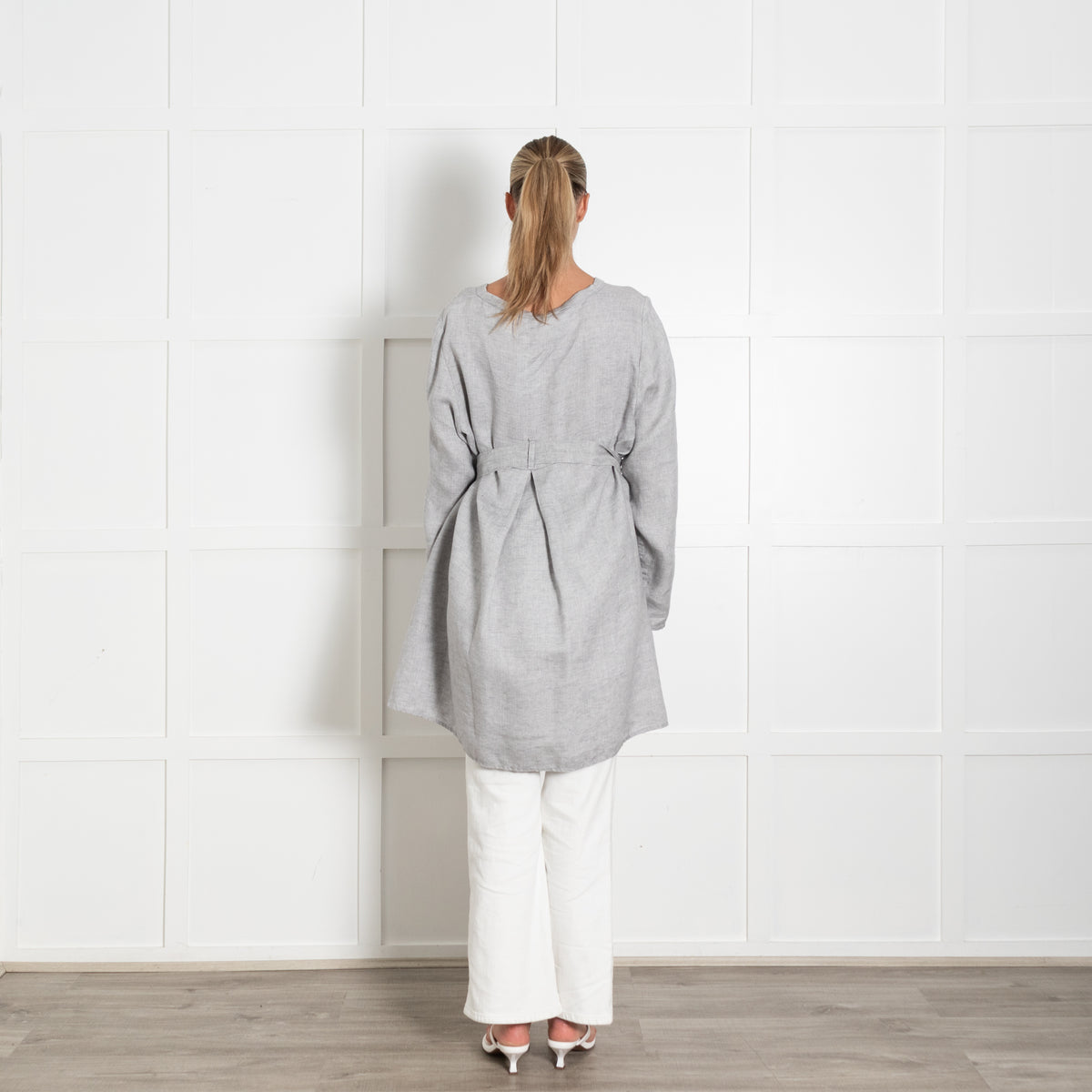 Barbara Lang Paris Grey Linen Oversized Pocket Detail Top