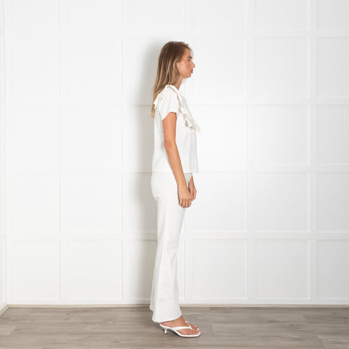 Louis Vuitton Cream Ruffle Detail T-Shirt