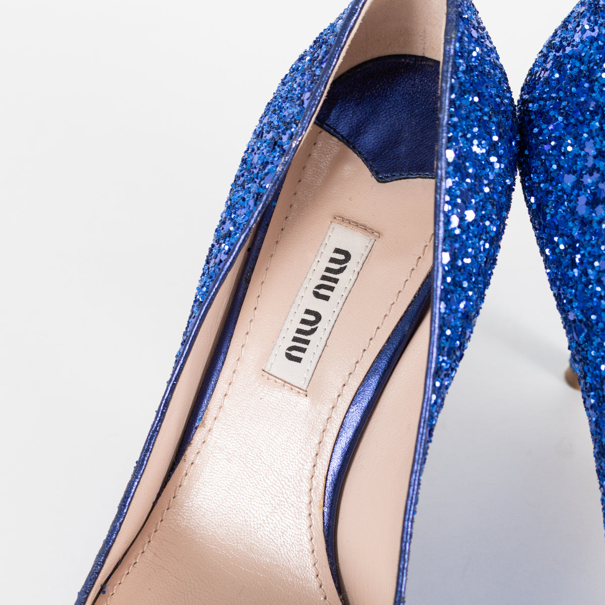 Miu Miu Blue Glitter Heeled Shoes