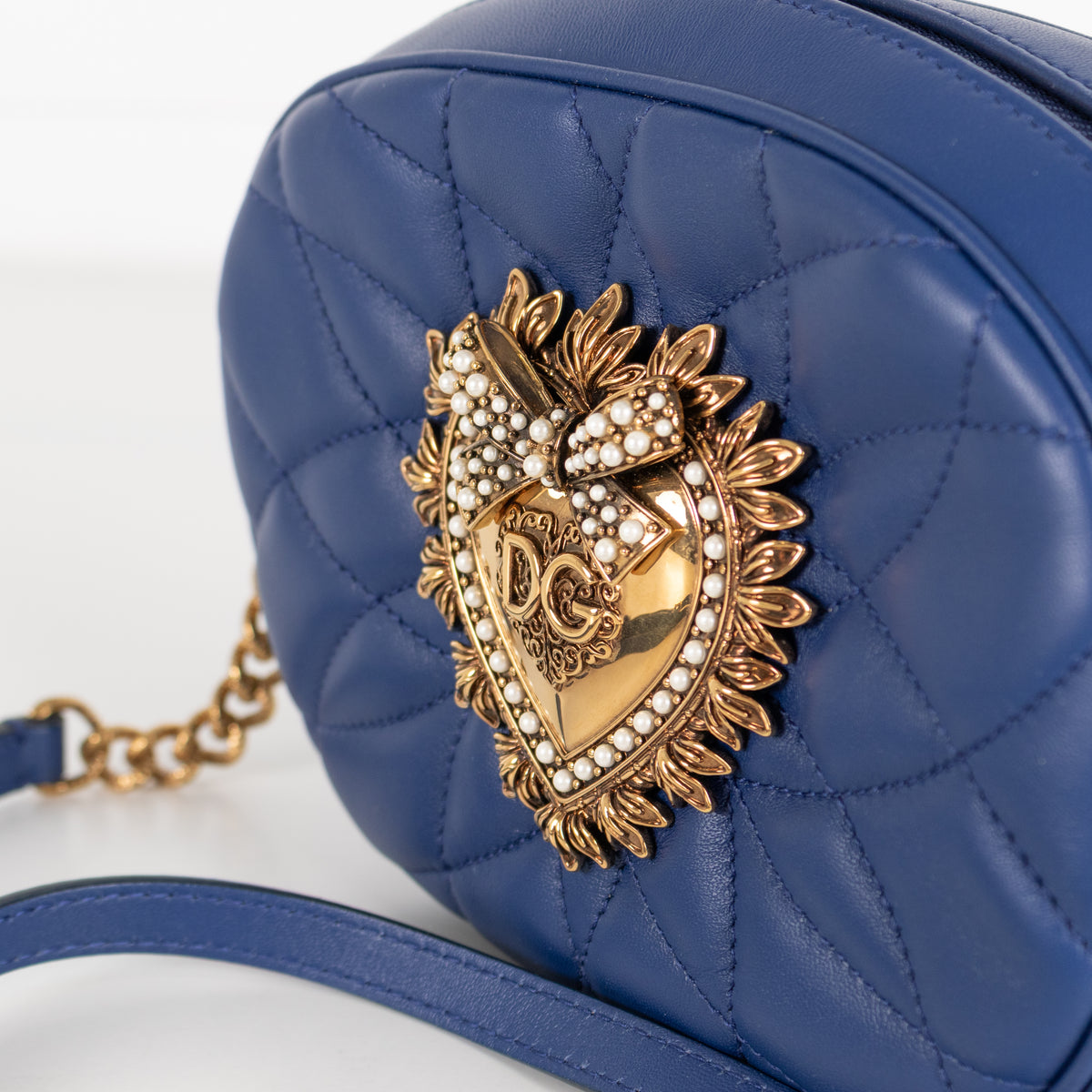 Dolce & Gabbana Blue Nappa Leather Devotion Crossbody Bag