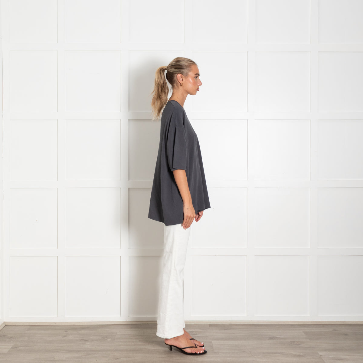 The Frankie Shop Grey Knit Short Sleeve Top