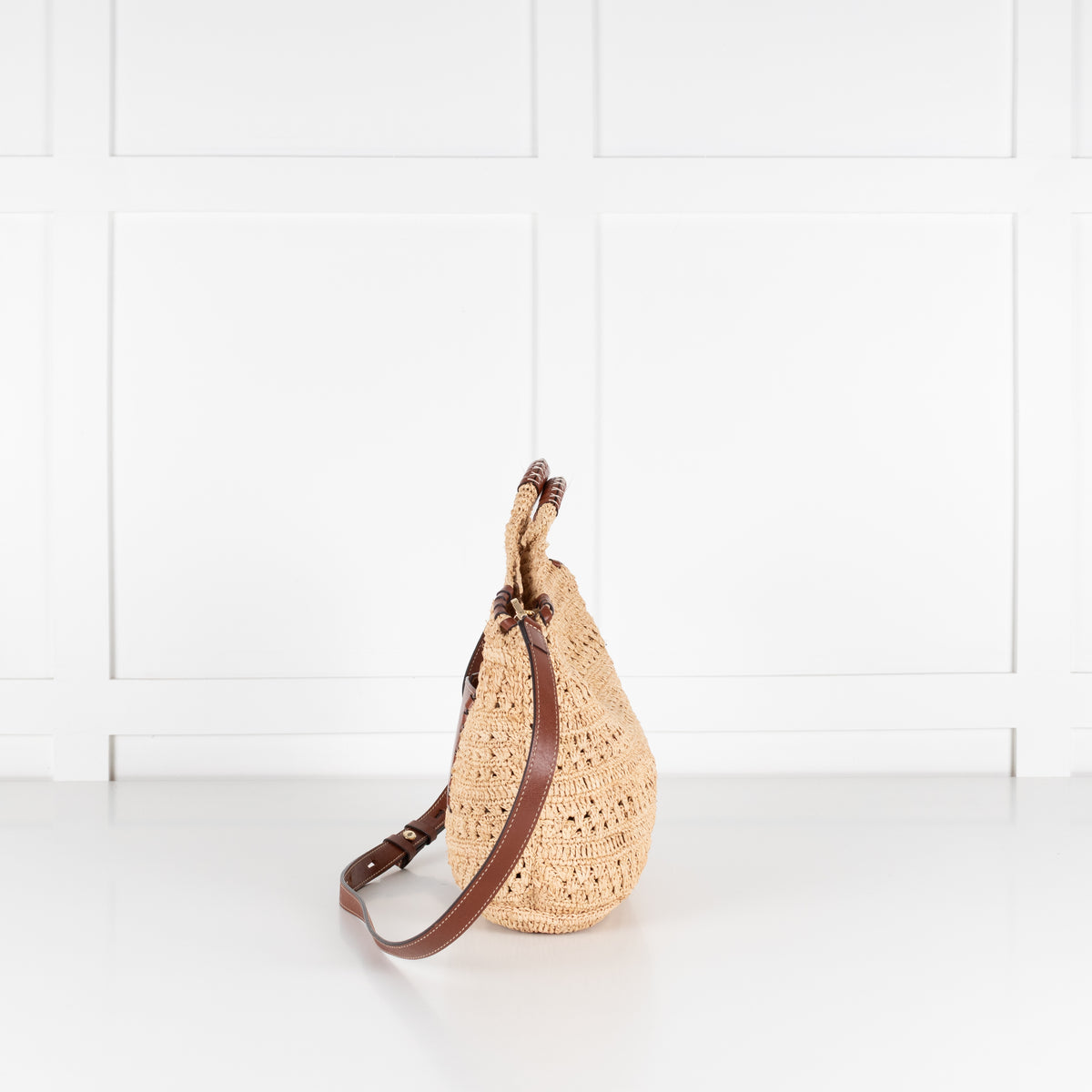 Ba&Sh Brown Ara Raffia Leather Hand Bag
