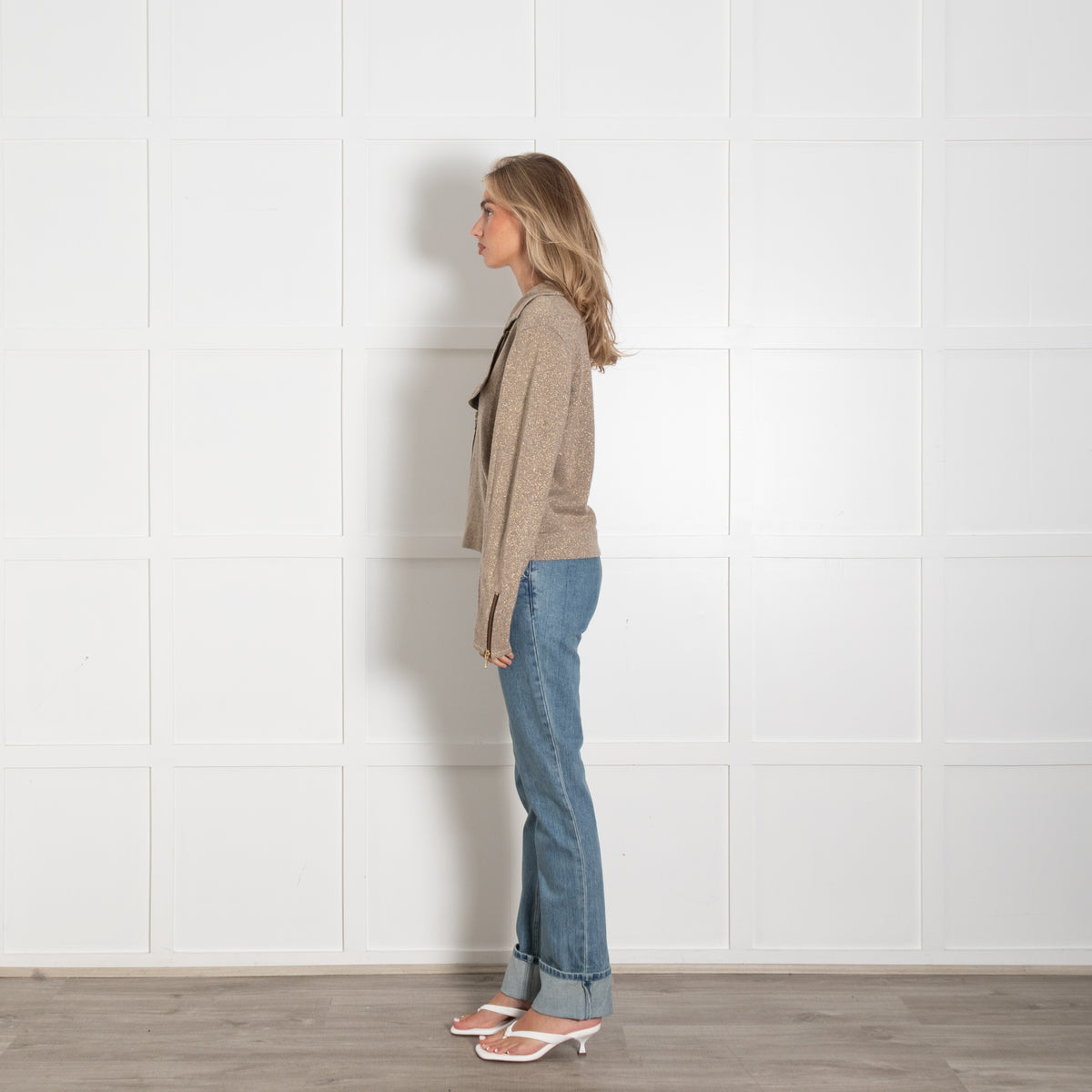 Crumpet Grey Gold Cashmere Blend Zip Up Cardigan