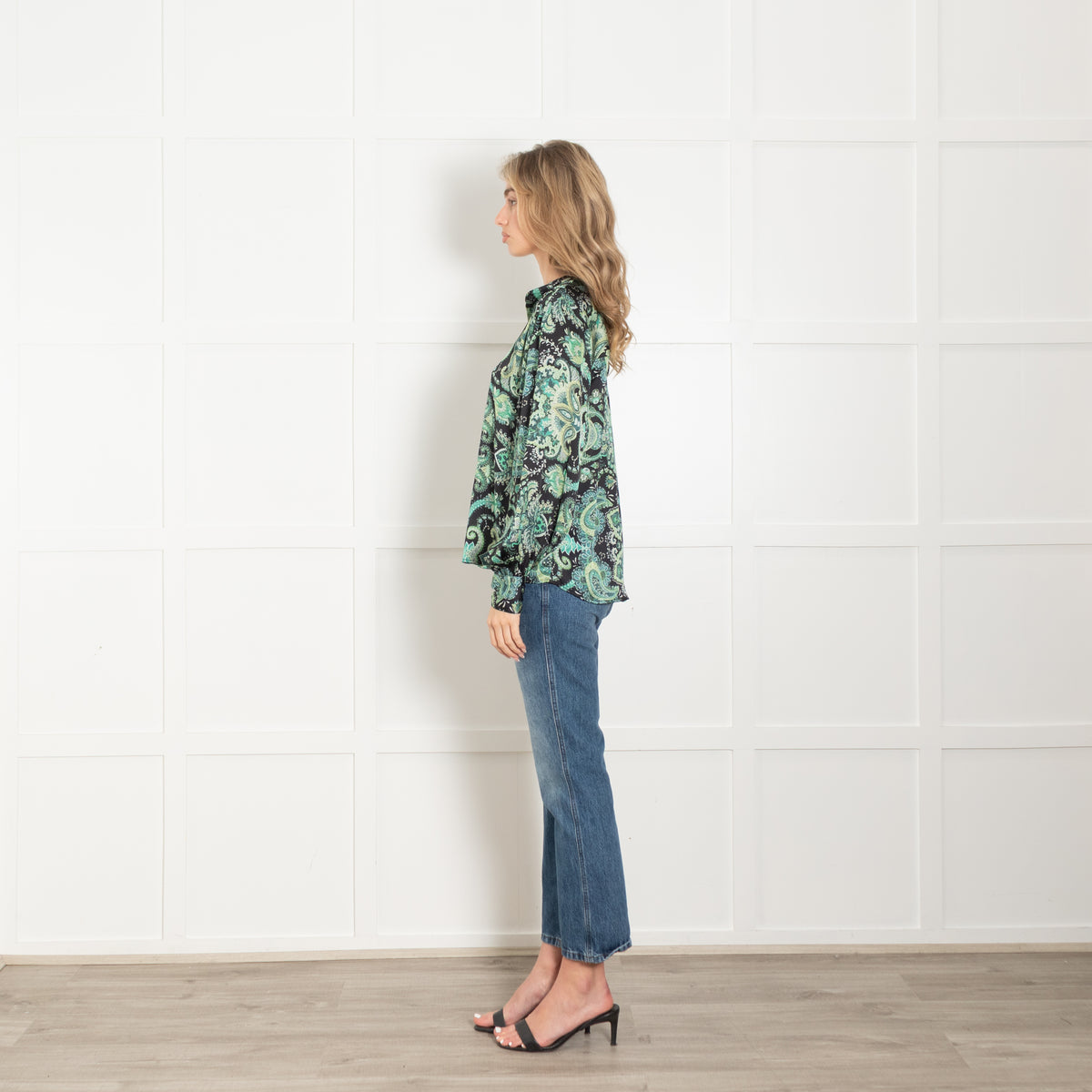 Karmamia Black Green Floral Paisley Blouse