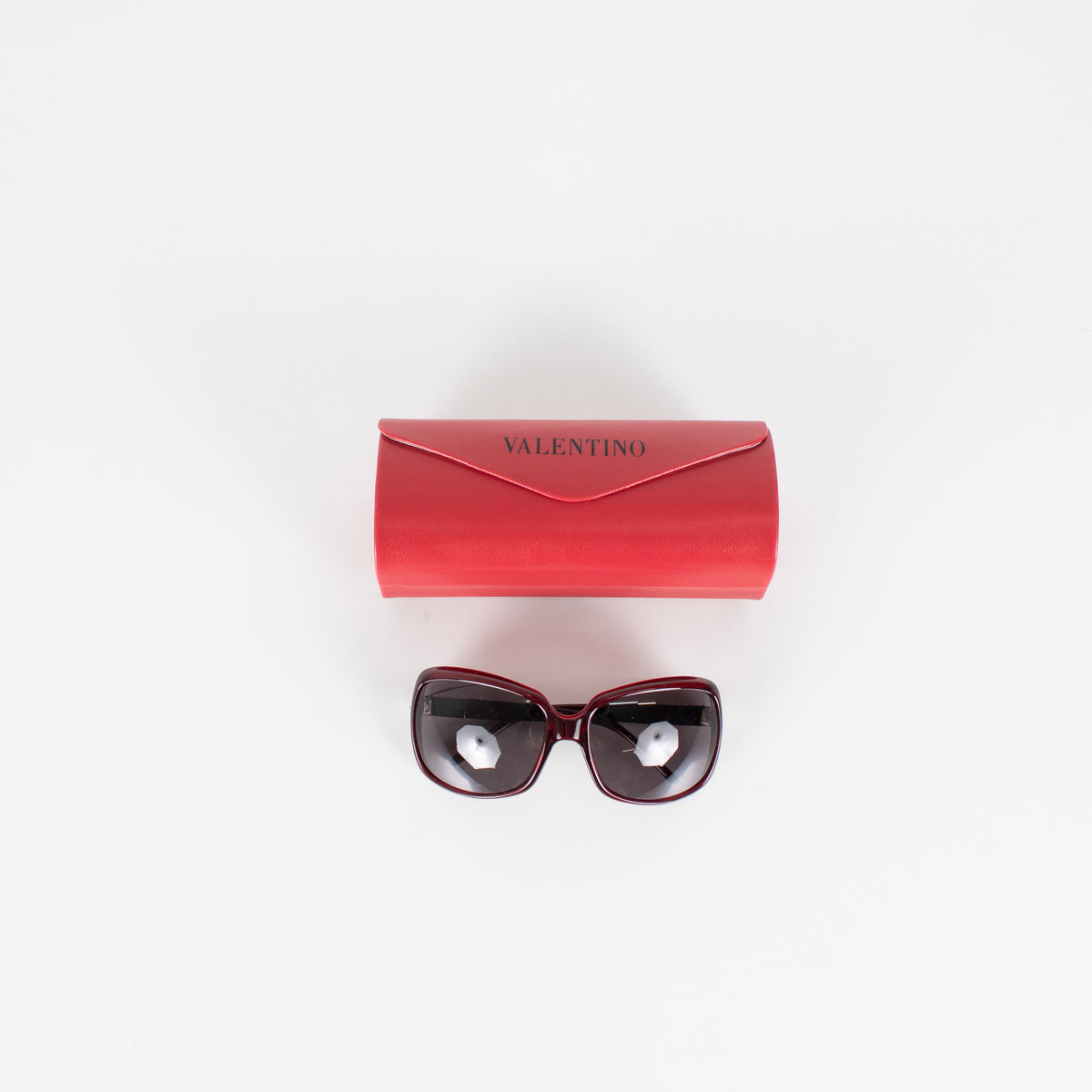 Valentino Red Sunglasses With Crystal Embellishments on Arms