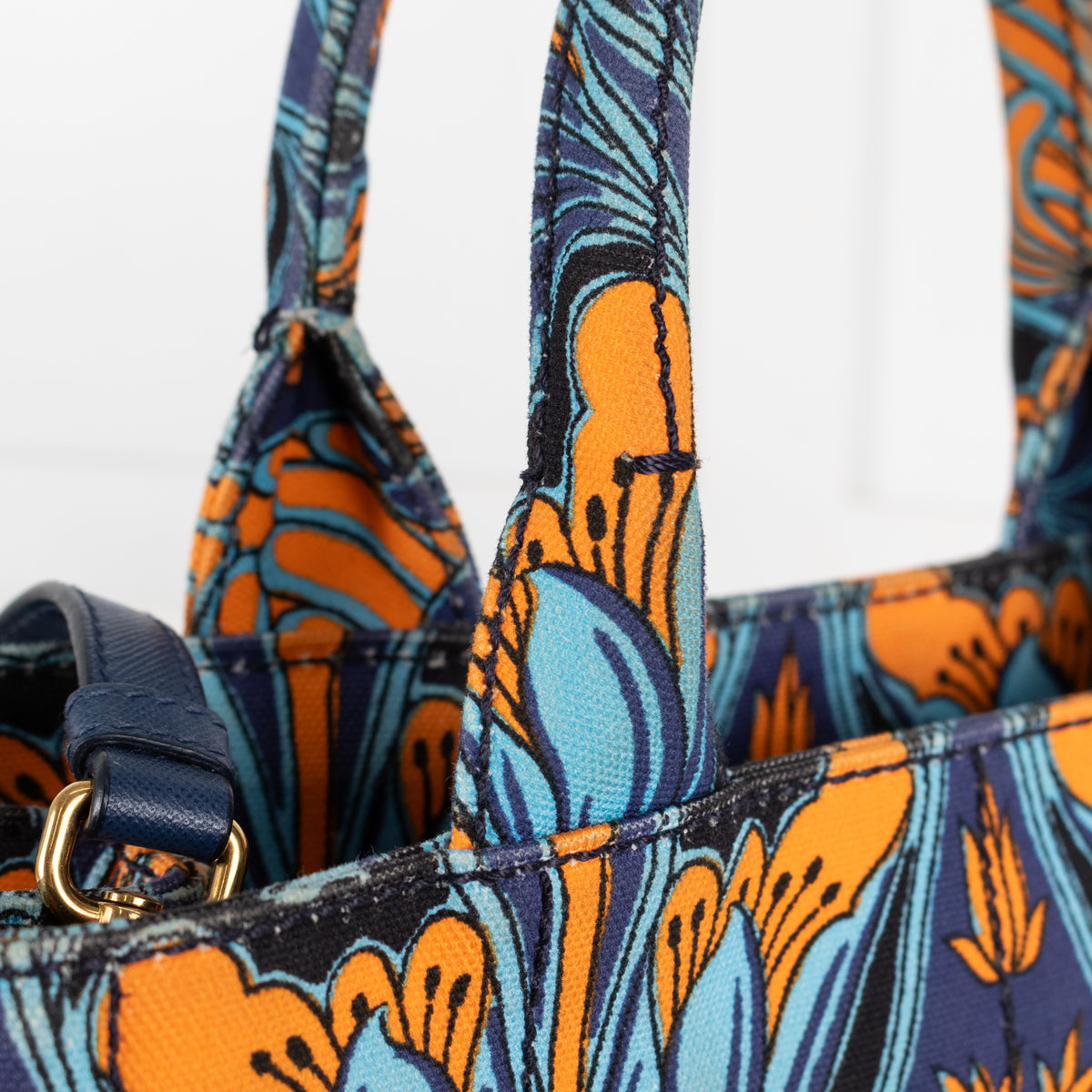 Prada Blue Orange Canvas Canapa Tulipano Handbag