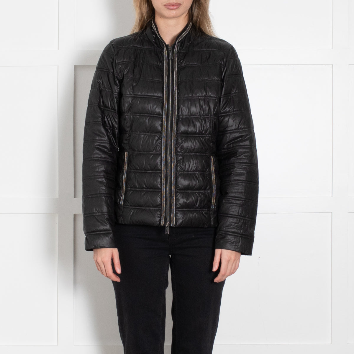 Rino & Pelle Black Nylon Mix Puffa Jacket With Silver Beading
