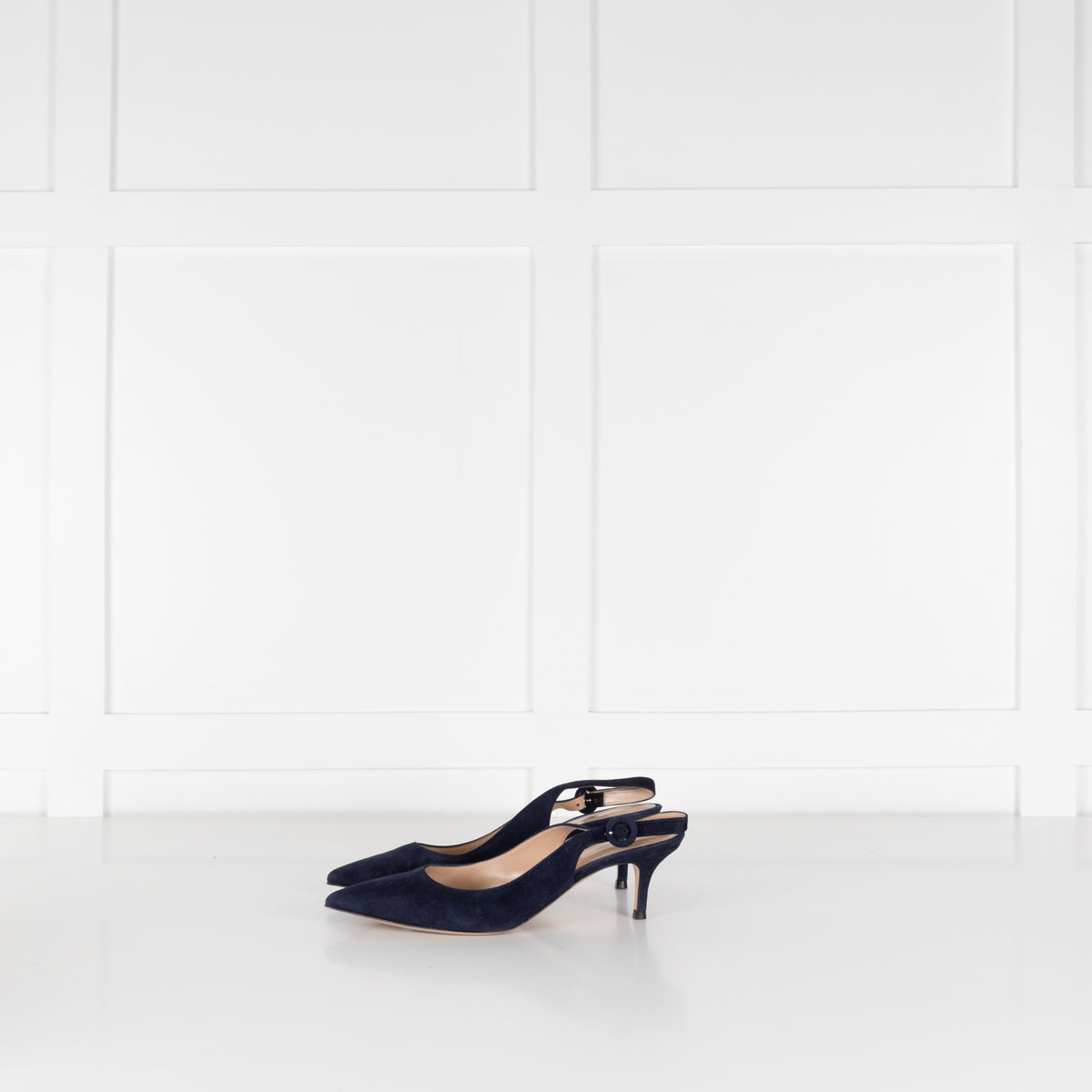 Gianvito Rossi Navy Blue Suede Slingbacks