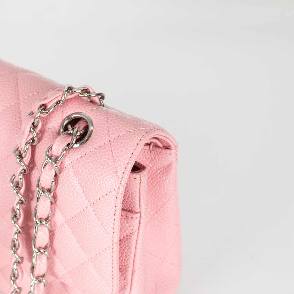 Chanel Pink Caviar Medium Flap Bag with Silver Hardwear