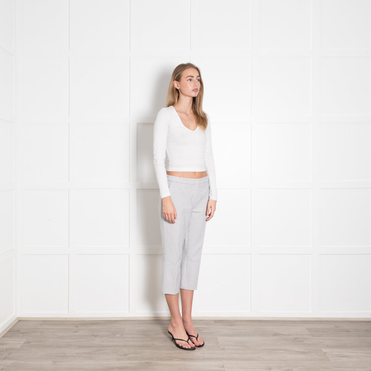 Theory White Checked Tailored Trousers