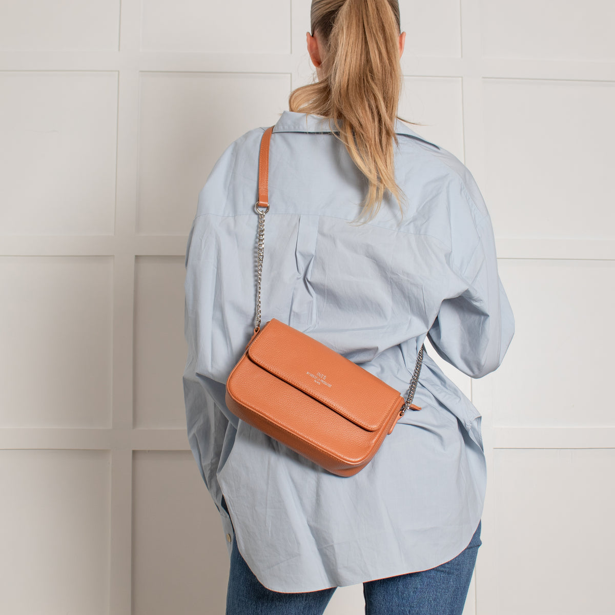 Ines De La Fressange Tan Grainy Leather Crossbody Bag