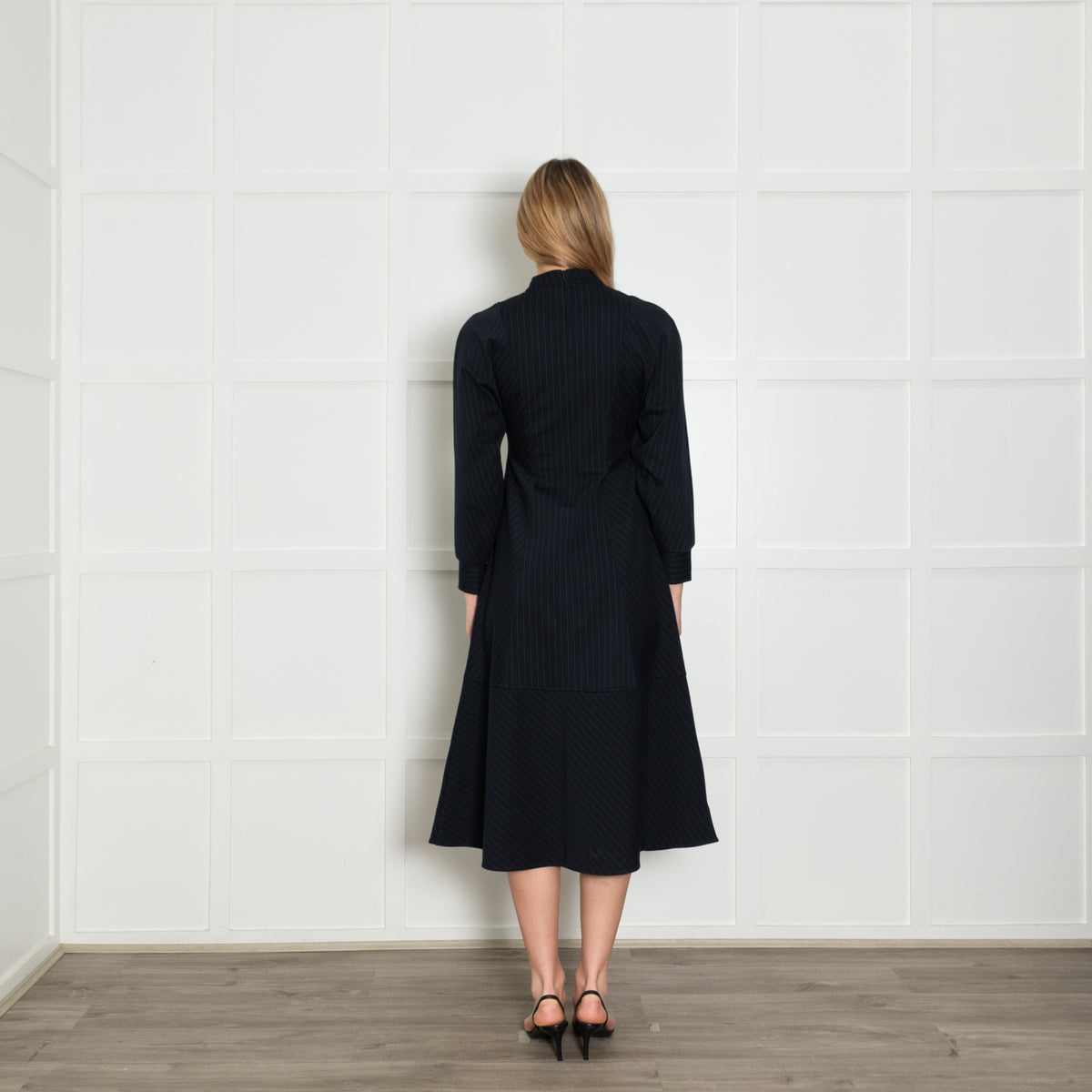 Me + Em Navy White Pin Stripes Maxi Dress