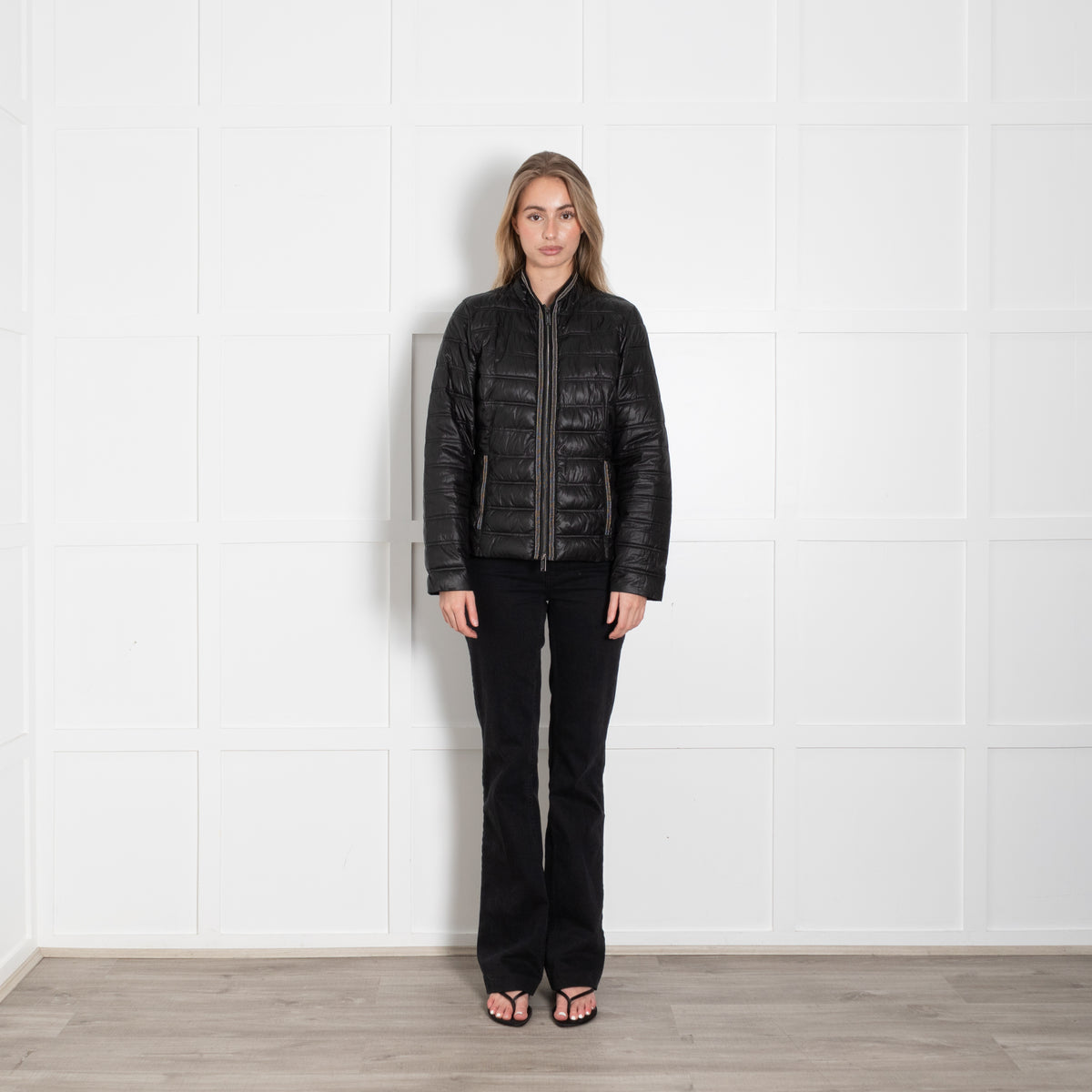Rino & Pelle Black Nylon Mix Puffa Jacket With Silver Beading