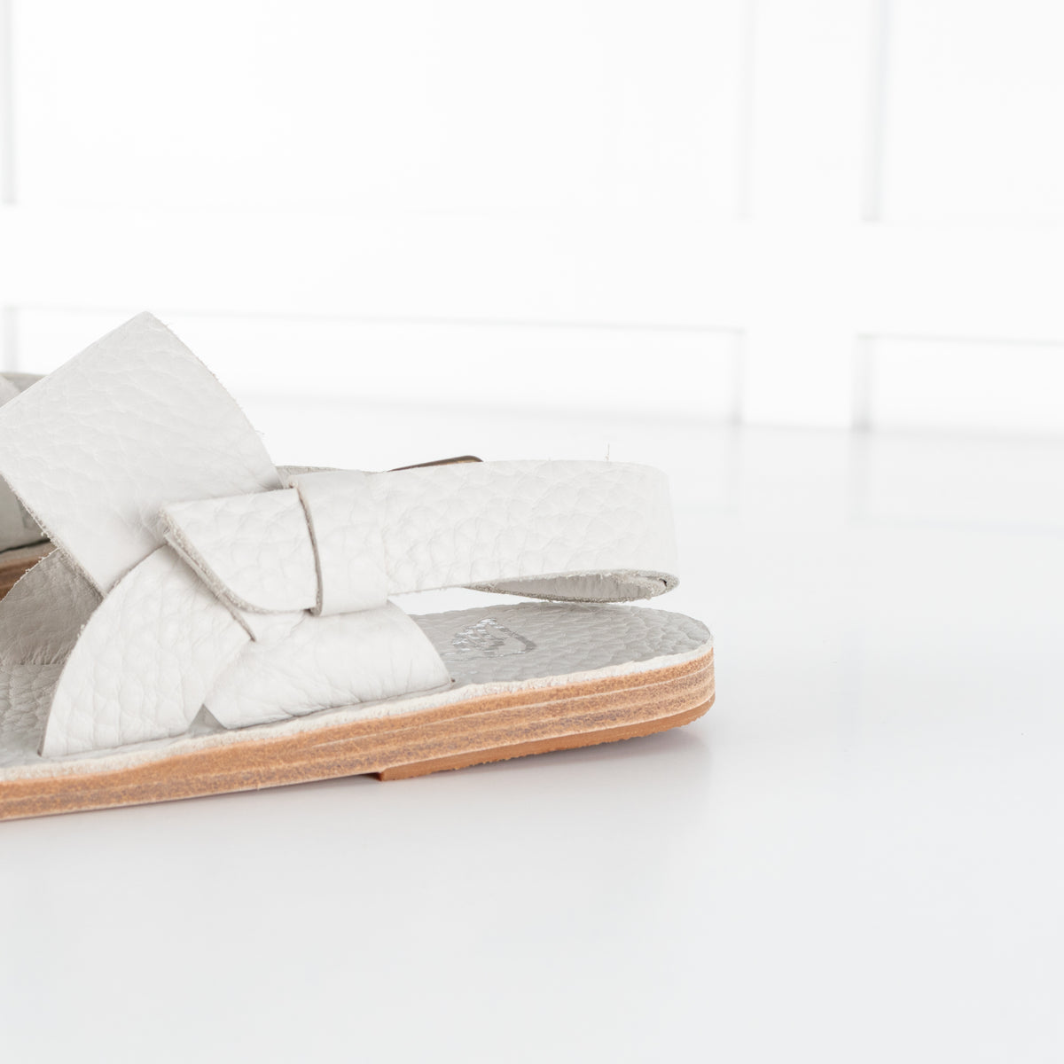 Ancient Greek White Textured Leather Sandals With Buckle