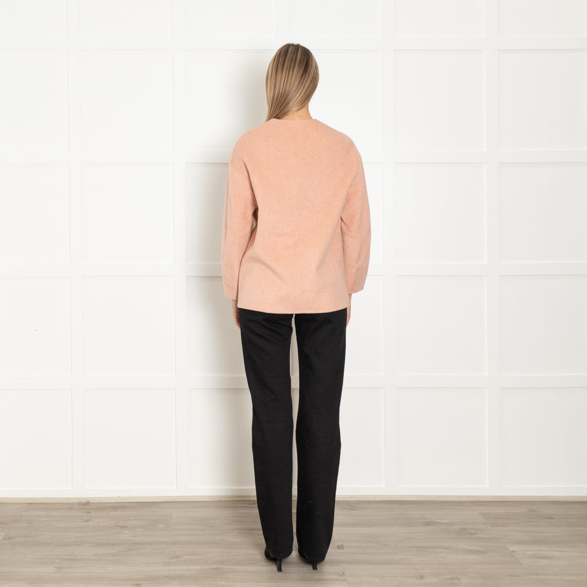 Goelia Pink Pearl Button Collarless Jacket