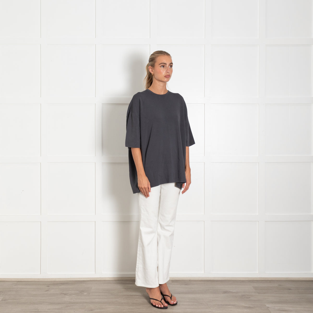 The Frankie Shop Grey Knit Short Sleeve Top