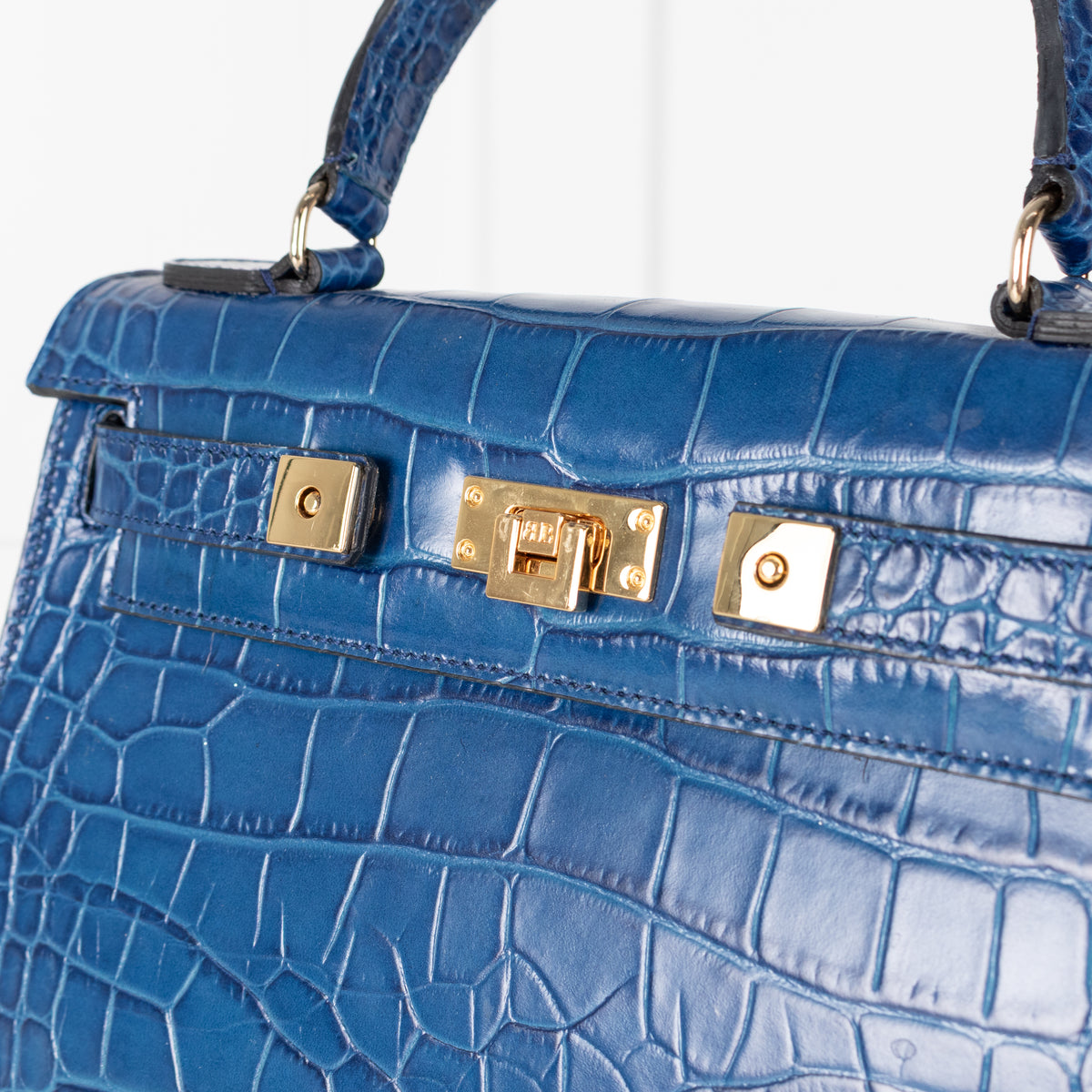 LaLage Beaumont Maya East West Blue Crocodile Print Bag