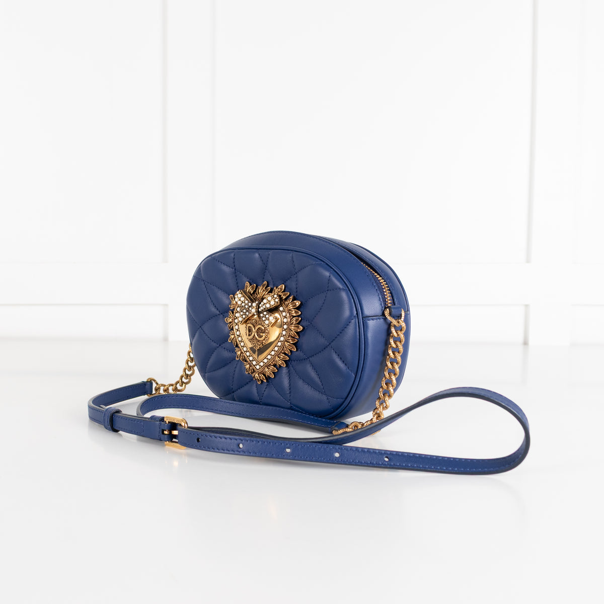 Dolce & Gabbana Blue Nappa Leather Devotion Crossbody Bag