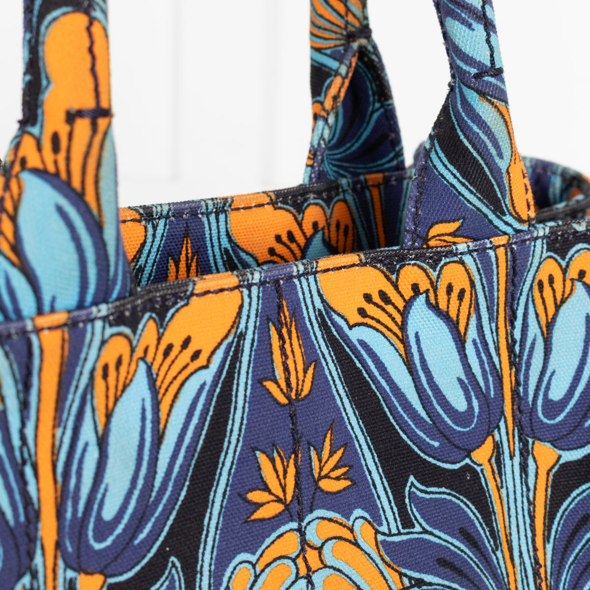 Prada Blue Orange Canvas Canapa Tulipano Handbag