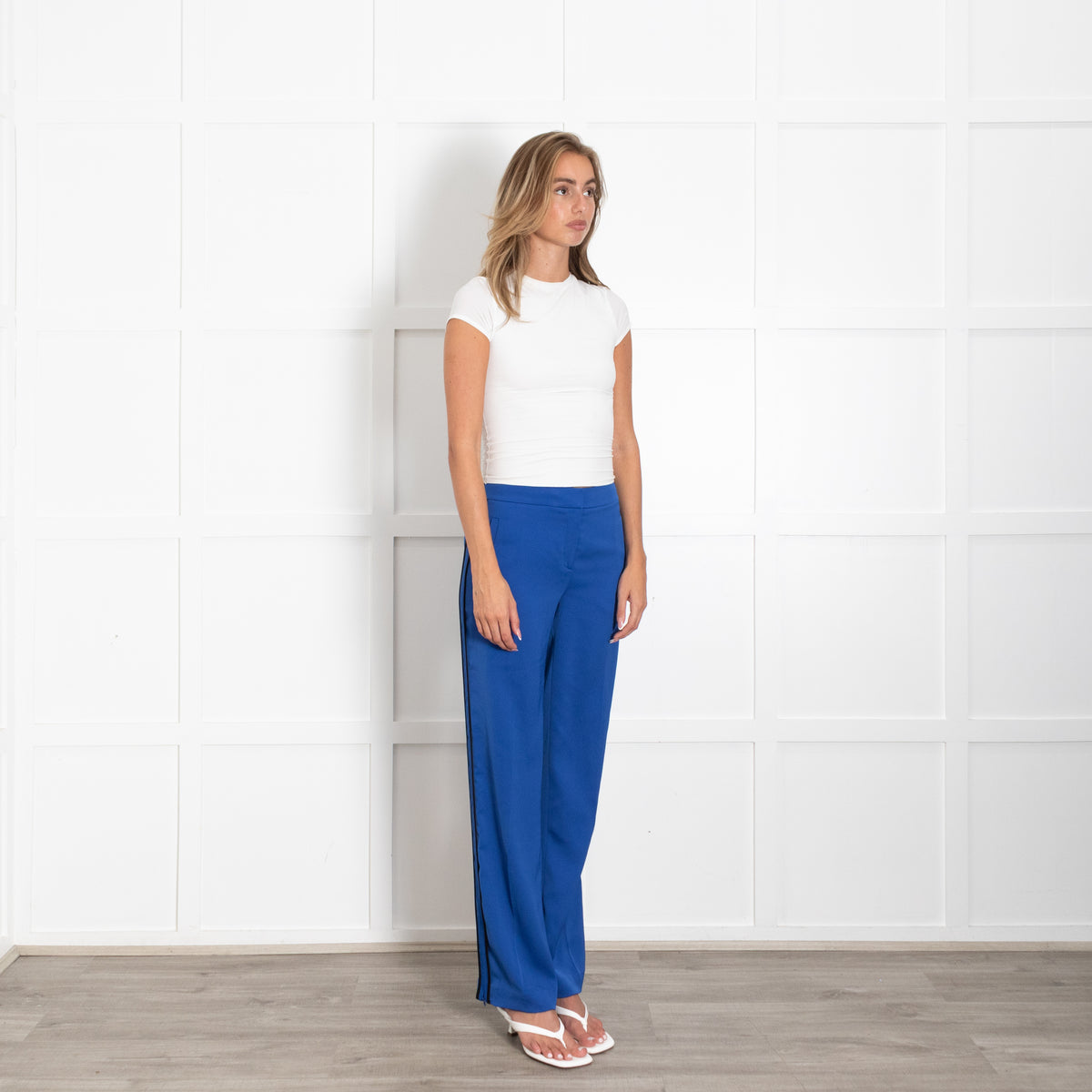 Me +Em Royal Blue Tailored Trousers With Black Side Stripe UK 6