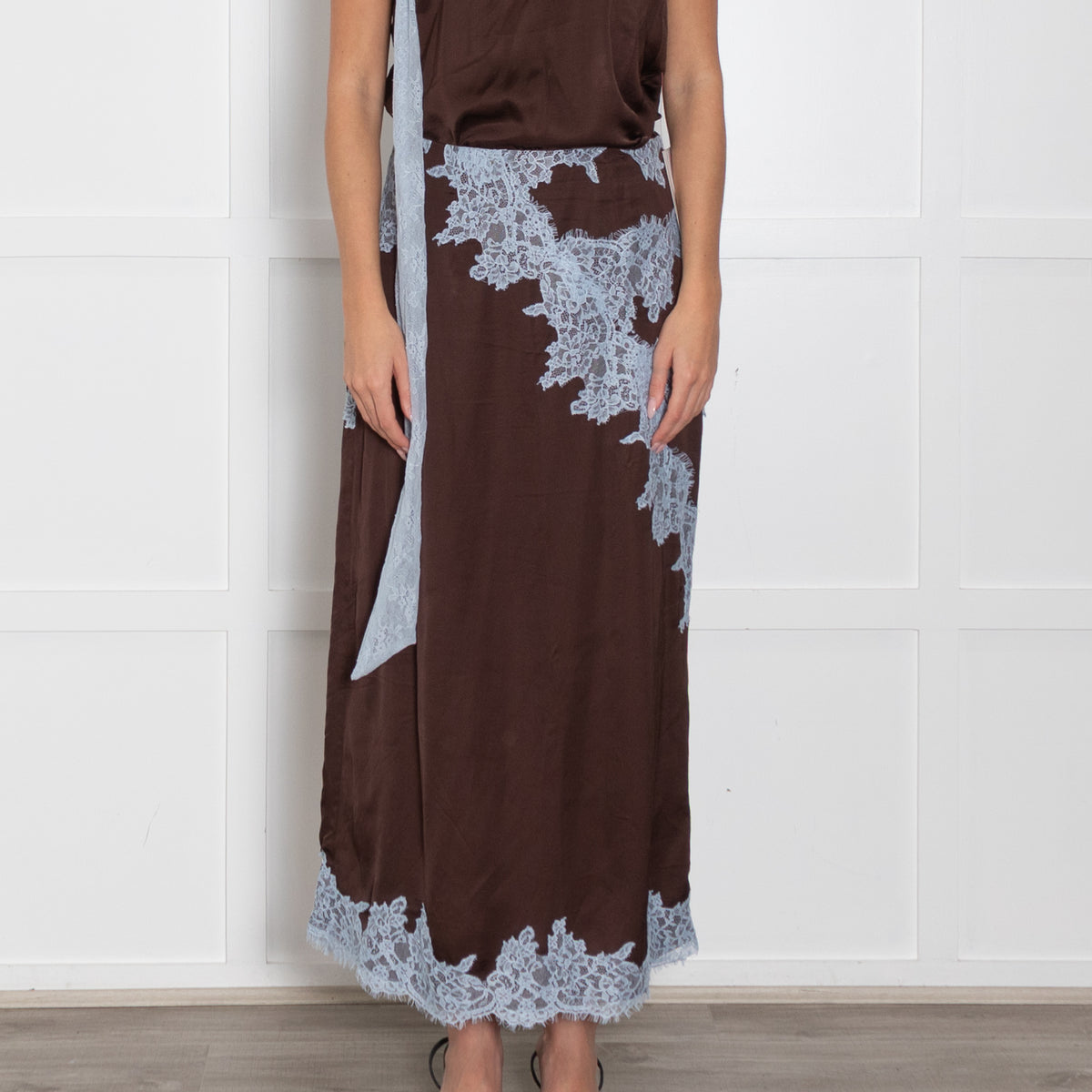 never fully dressed brown and blue lace Never Fully Dressed Brown Maxi Skirt With Blue Lace Trim – Phoenix Style