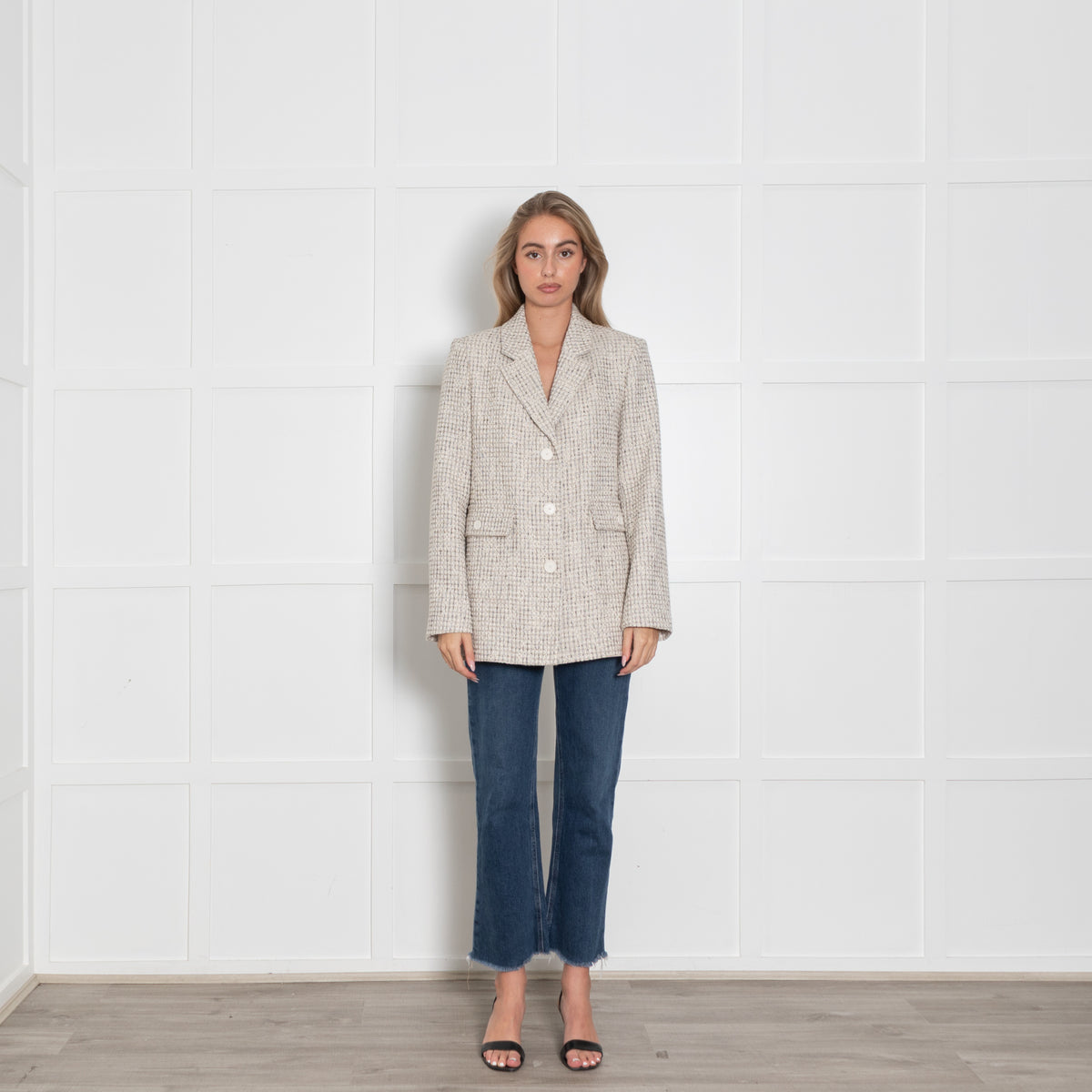 Claudie Pierlot Cream and Beige Tweed Blazer