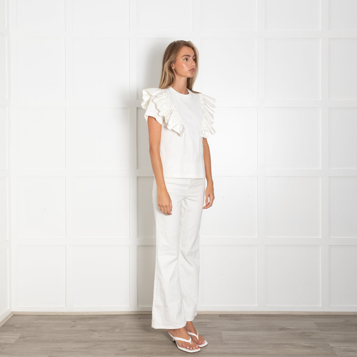 Louis Vuitton Cream Ruffle Detail T-Shirt