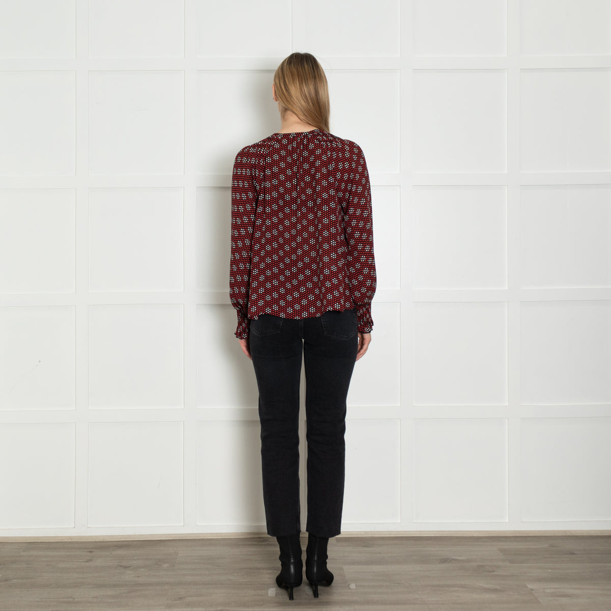 Me+Em Black Red Cream Silk Dot Tie Detail Blouse