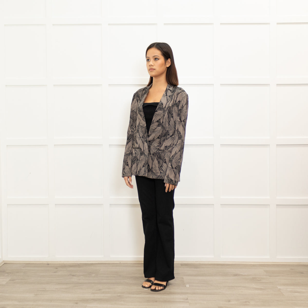 Dea Kudibal Feather Print Black Silk Jacket