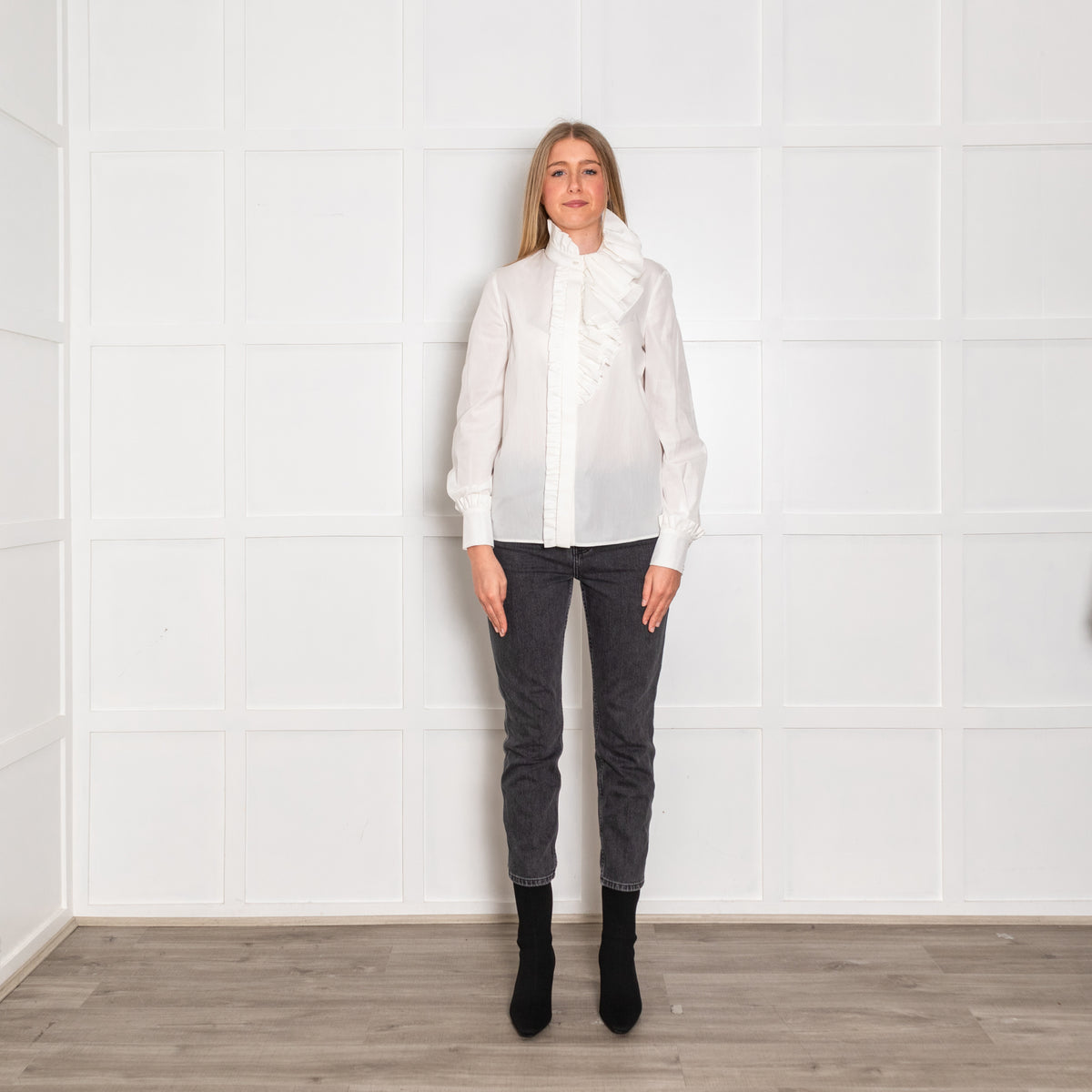 Lanvin White Frill Neck Cotton Shirt