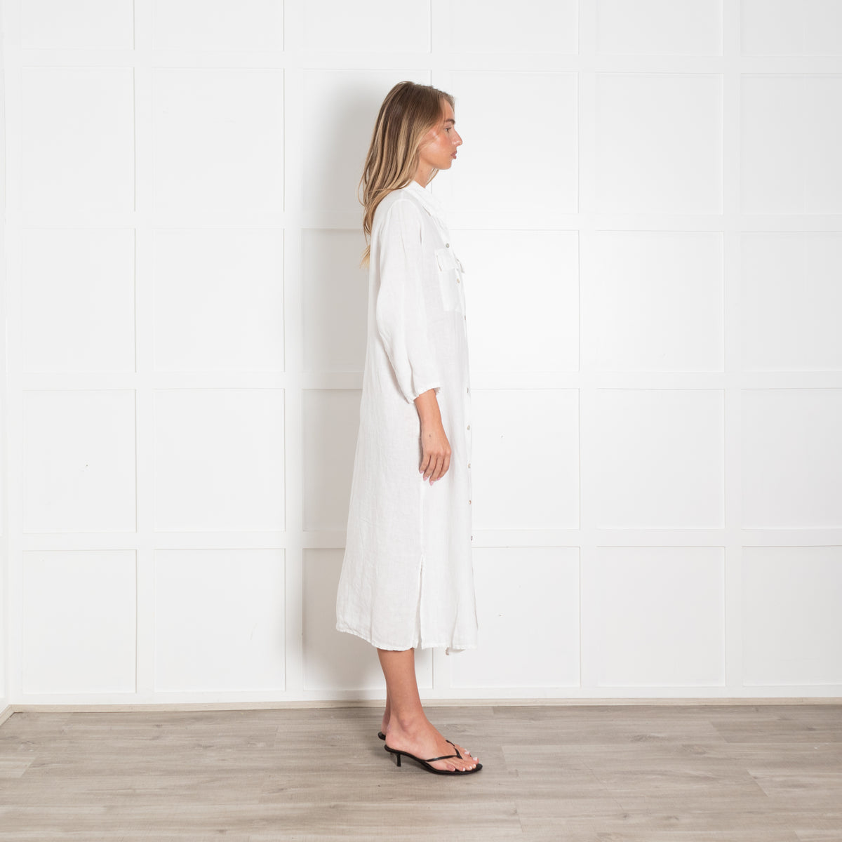 Cecile Wang White Linen Shirt Dress