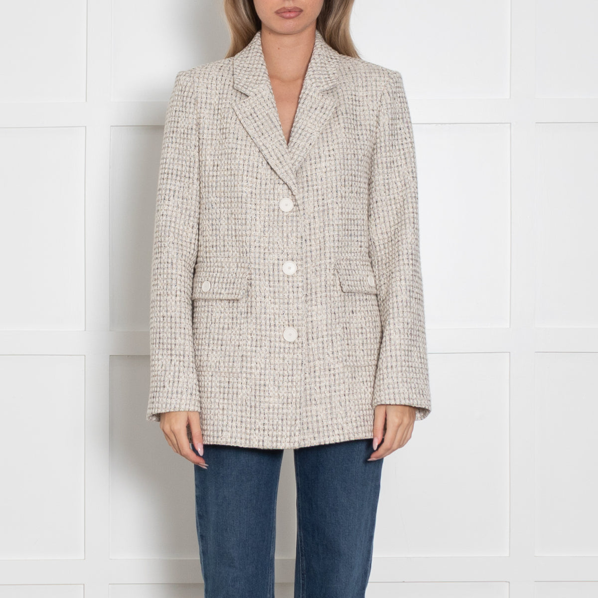 Claudie Pierlot Cream and Beige Tweed Blazer