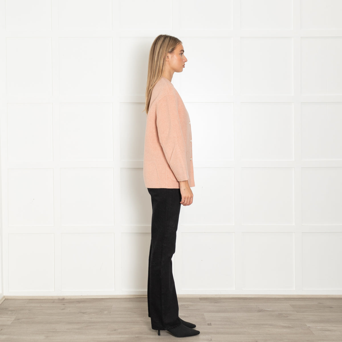 Goelia Pink Pearl Button Collarless Jacket