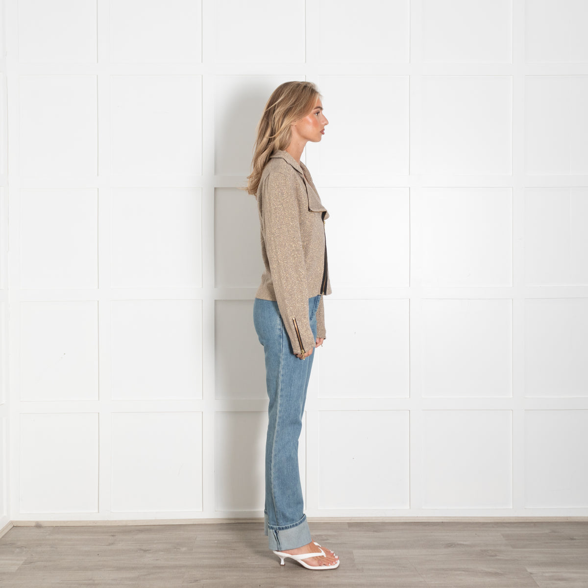 Crumpet Grey Gold Cashmere Blend Zip Up Cardigan