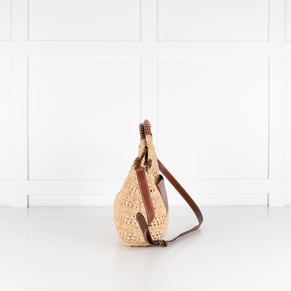 Ba&Sh Brown Ara Raffia Leather Hand Bag