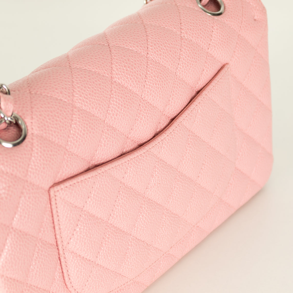 Chanel Pink Caviar Medium Flap Bag with Silver Hardwear