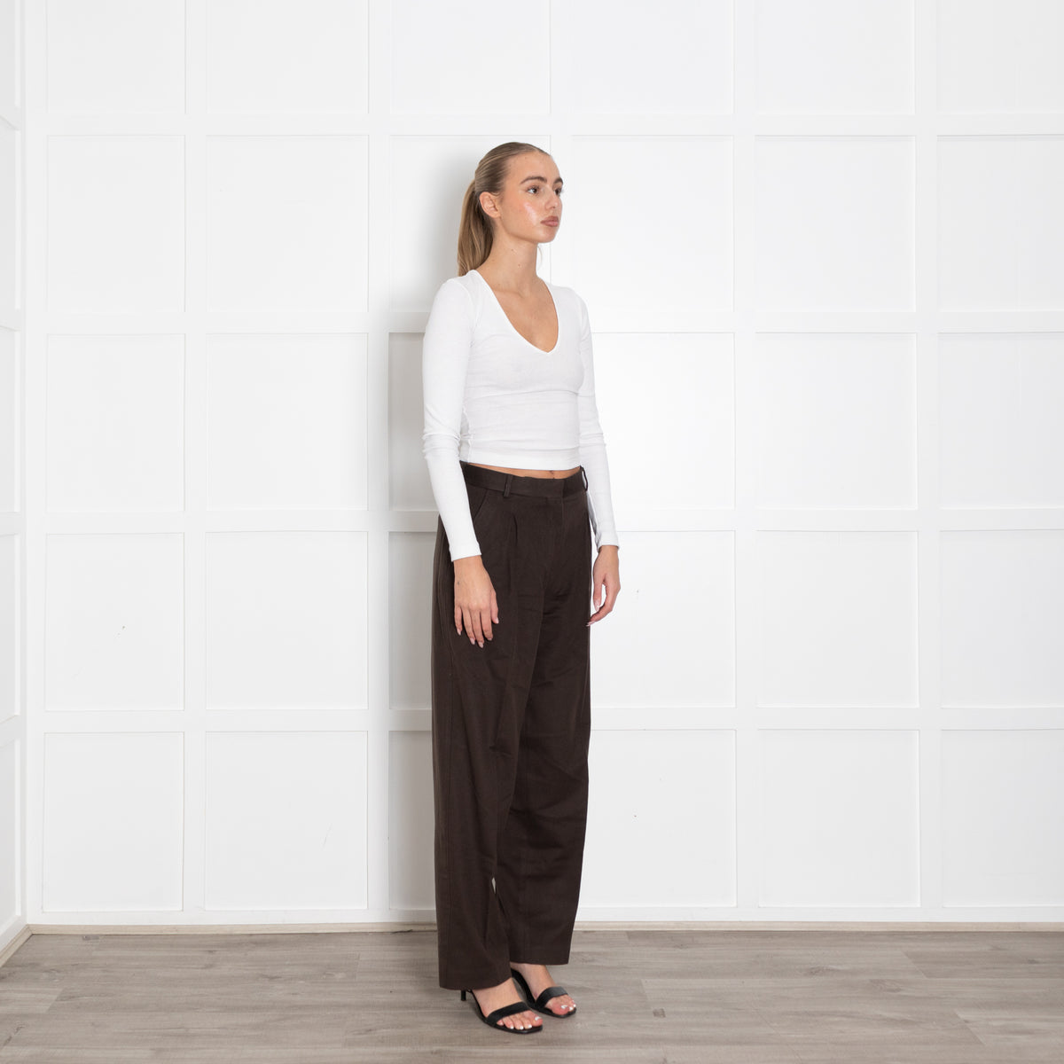 Officine Generale Brown Pleated Front Wide Leg Trousers