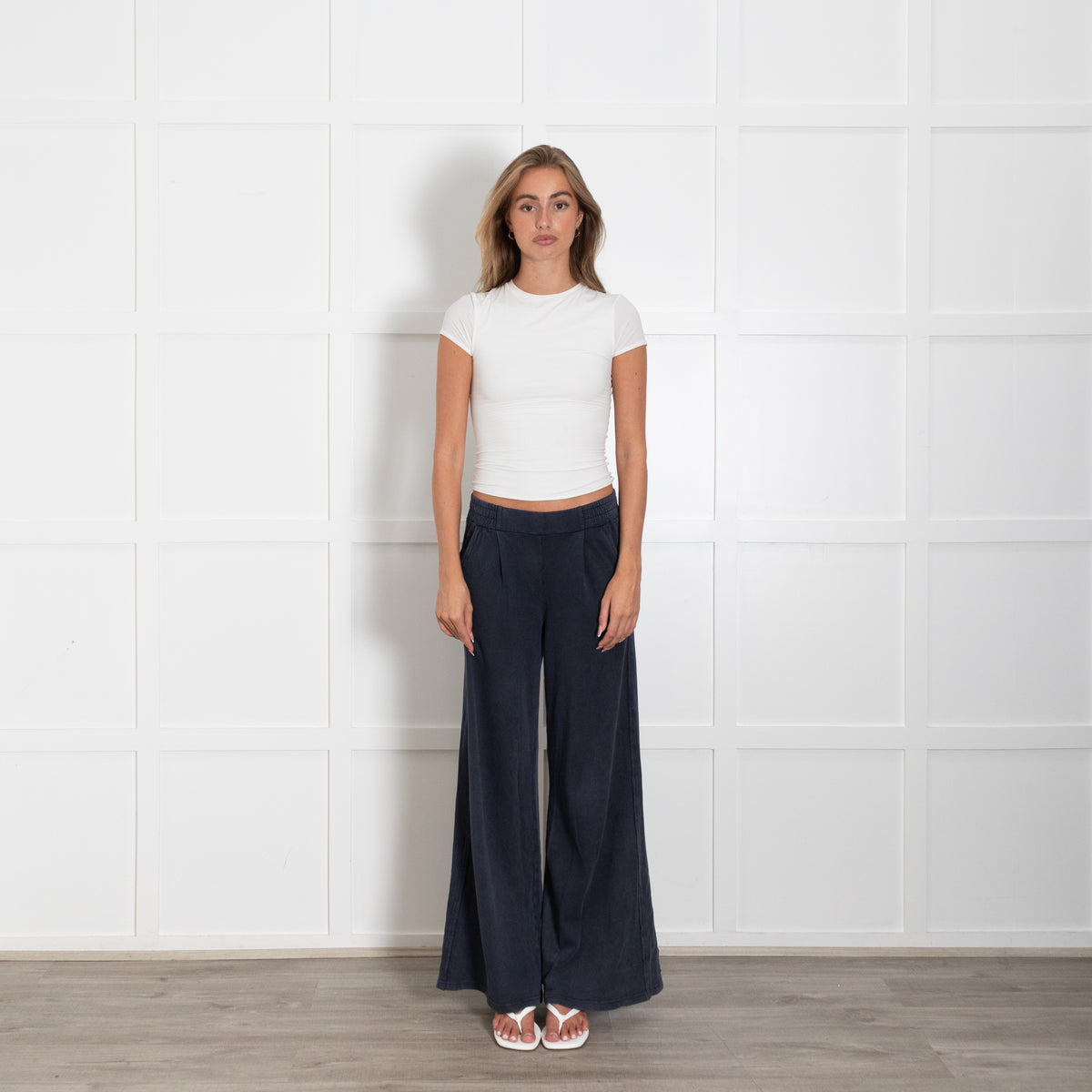 Me + Em Navy Wide Leg Pull On Trousers