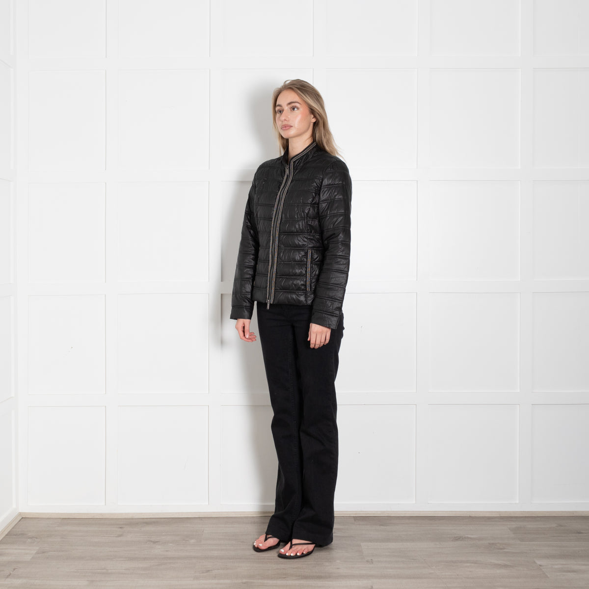 Rino & Pelle Black Nylon Mix Puffa Jacket With Silver Beading