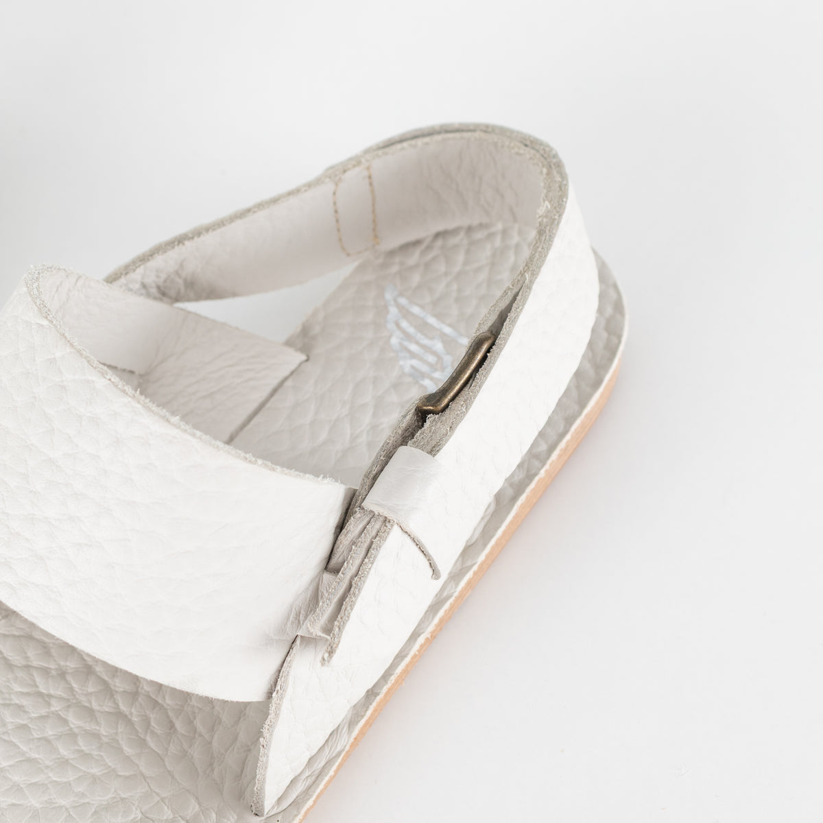 Ancient Greek White Textured Leather Sandals With Buckle