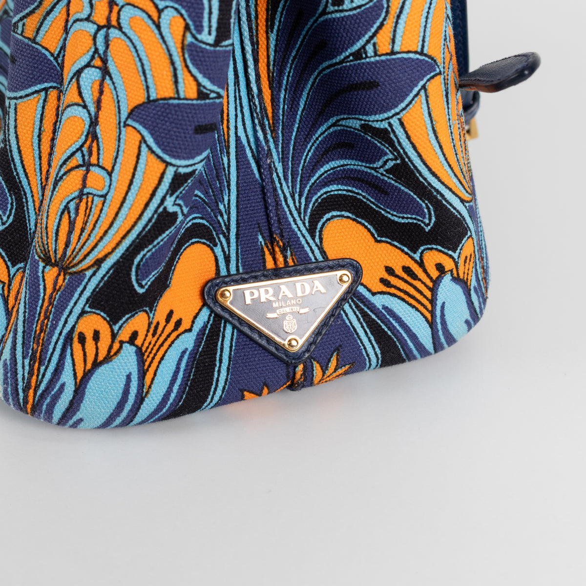 Prada Blue Orange Canvas Canapa Tulipano Handbag